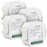 Luminea Home Control 4er-Set WLAN-Unterputz-2-Kanal-Lichtschalter & -Dimmer, App