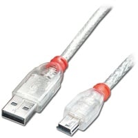 LINDY USB 2.0 USB-A Stecker, USB-Mini-B Stecker 0.50m Transparent