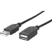 Manhattan USB 2.0 Verlängerungskabel 1.80 m Schwarz vergoldete Steckkontakte,