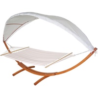 Mendler Hängematte HWC-J47, Hängeschaukel bis 200kg Sonnendach MVG-Holzgestell 420cm