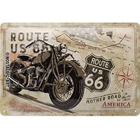 Nostalgic-Art 22279 Retro Blechschild Route 66 Bike Map–Geschenk-IdeefürUSA-Fans,ausMetall,Vintage-DesignzurDekoration,20x30cm