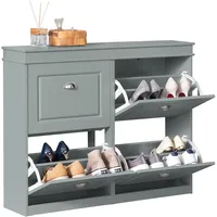 SoBuy Schuhschrank mit 4 Klappen Schuhkipper mit 8 Ablageflächen