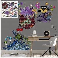 Sunnywall Wandtattoo Graffiti Wandtattoo XXL Set Kinderzimmer Aufkleber bunt