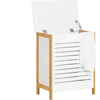 SoBuy FSS66-WN Wäschetruhe Wäschekorb Wäschesammler Wäschetonne mit Deckel Weiß+Natur