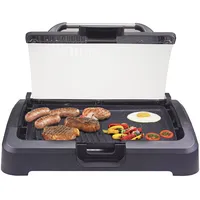 Beper 90.871 Elektrogrill mit Glasdeckel, beschichtete Grillplatte, Edelstahl, 2200