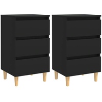 VidaXL Nachttische mit Massivholz-Beinen 2 Stk. Schwarz 40x35x69 cm