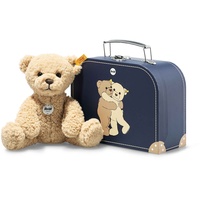 Steiff 114021 - Ben Teddybär mit Koffer, Plüsch-Bär hellbraun,