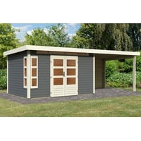 KARIBU Gartenhaus Kastorf 7" mit Anbaudach,terragrau,3,6 x 2,4 m