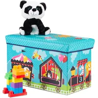 Relaxdays Sitzbox Kinder, Faltbare Aufbewahrungsbox mit Stauraum, Deckel, Zirkus