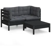 VidaXL Garten-Lounge-Set 3-tlg. schwarz