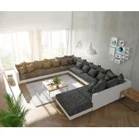 DeLife Wohnlandschaft Clovis XXL Weiss Schwarz mit Hocker Ottomane