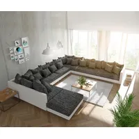 DeLife Wohnlandschaft Clovis XXL Weiss Schwarz mit Hocker Ottomane