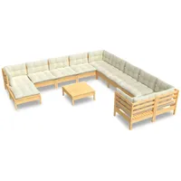 VidaXL Garten-Lounge-Set 12-tlg. creme Kiefernholz
