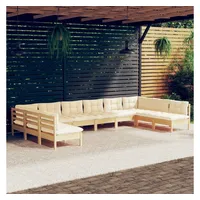 VidaXL 10-tlg. Garten-Lounge-Set Loungeset creme Kiefer