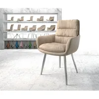 DeLife Esszimmerstuhl Abelia-Flex mit Armlehnen Mikrofaser Beige Vintage 4-Fuß