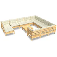 VidaXL Garten-Lounge-Set 12-tlg. creme Kiefernholz