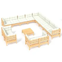 VidaXL Garten-Lounge-Set 14-tlg. mit Creme Kissen Kiefer beige