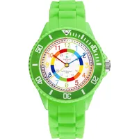Alienwork Kids Lernuhr Kinderuhr Jungen Mädchen Grün Silikon-Armband Mehrfarbig