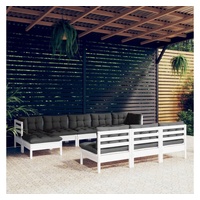 VidaXL Garten-Lounge-Set 10-tlg. weiß Kiefernholz