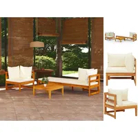 VidaXL 3-tlg. Garten-Lounge-Set mit Cremeweißen Kissen Massivholz Akazie