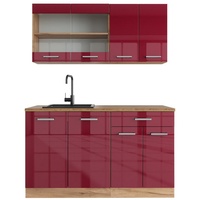 Vicco Singleküche R-Line, Bordeaux Hochglanz/Goldkraft Eiche, 140 cm ohne