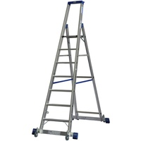 Krause Stabilo Stufen-Stehleiter fahrbar mit Traverse 7 Sprossen, Aluminium