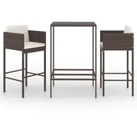 VidaXL 3-tlg. Gartenbar-Set mit Kissen Poly Rattan Braun
