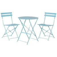 Beliani Balkonset Türkis Stahl 3-Teilig Runder Tisch mit 2