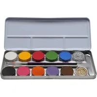 Eulenspiegel Schminkpalette 10 Farben 2x Glitzer 2x Pinsel Metalletui