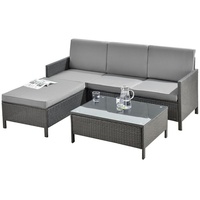 [en.casa] Gartenmöbelset 'Murcia' Rattan 3-tlg. Rattan-Möbel Dunkel-/Hellgrau - Dunkelgrau