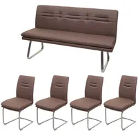 Mendler Esszimmer-Set HWC-H70, Esszimmergruppe Sitzgruppe Esszimmergarnitur, Stoff/Textil Edelstahl gebürstet