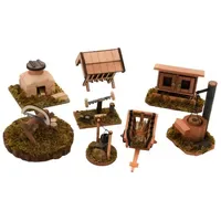 Geschenkestadl Krippenzubehör 8-teilig Brunnen Futterkrippe Heuwagen Feuerstelle