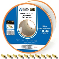 Anadol Koax Sat Kabel 50m CCS 135dB 5fach Brandschutz