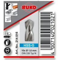 Ruko Spiralbohrer DIN 338 Typ N HSS G D