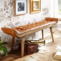FineBuy Sitzbank FineBuy Flurbank Chesterfield Echtleder Polsterbank 125x50x38 cm