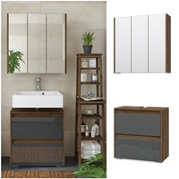 Vicco Badmöbelset Spiegelschrank Waschtischunterschrank Majest Nuss/Anthrazit