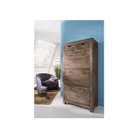 Massivmoebel24 Schuhschrank Sheesham 80x41x160 grau geölt NATURE GREY #97