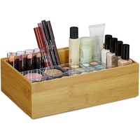 Relaxdays Ordnungsbox Bambus, stapelbar, natürliche Optik, Aufbewahrungsbox Küche, Bad,