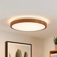 LINDBY LED-Deckenleuchte Mynte, Ø43cm, Holzoptik, Kunststoff