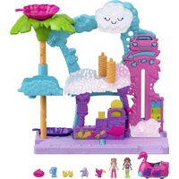 POLLY POCKET Pollyville Flamingo-Spaß Auto-Waschanlage, 2 Puppen, für Kinder