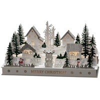 Konstsmide LED Holzsilhouette Dorf Warmweiß Weiß Timer