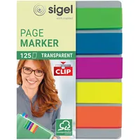 Sigel Haftmarker transparent mit Clip Haftmarker farbsortiert 5x 25