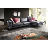 KAWOLA Ecksofa LUGA Leder anthrazit Longchair rechts inklusive Kopfstütze