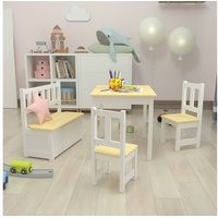 [en.casa]® Kindertischset Lousame Kiefernholz Natur / Weiß