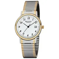 REGENT Damen Herren-Armbanduhr silber gold Analog F-1015 Edelstahl-Band D2URF1015