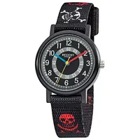 REGENT Kinder-Armbanduhr schwarz rot weiß Analog F-950 Textil-Armband D2URF950
