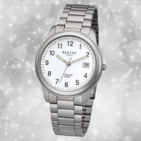 REGENT Herren Uhr F-208 Metall Quarzwerk Armband-Uhr silber D2URF208