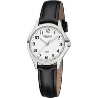 REGENT Damen Uhr 2112418 Leder Quarz Armbanduhr schwarz D2UR2112418