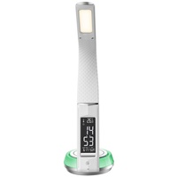 NORTHPOINT LED Schreibtischlampe Tischlampe Leder Optik drahtlose QI-Ladestation Wecker