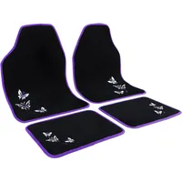 Woltu Auto Fußmatten Teppich Stickerei Butterfly Lila/Schwarz